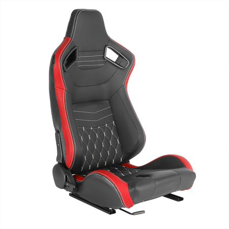 SPEC-D TUNING Racing Seat - Black With Red Pvc With White Stitching  - Right Side RS-2705R